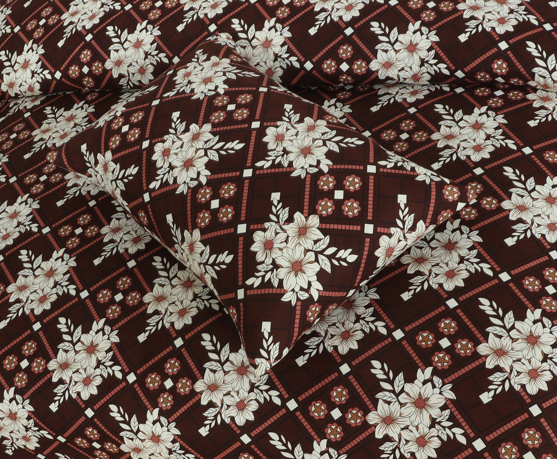 Floral Micro Bedsheet King Size - Dark Brown