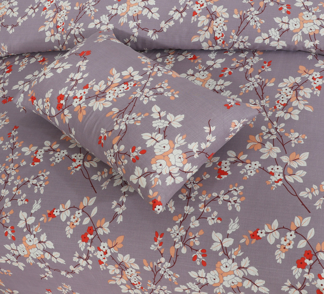 Cotton Floral Bedsheet King Size -  Light Purple