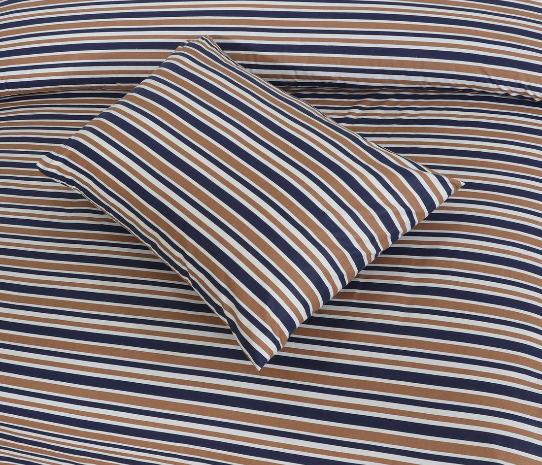 Cotton King Striped Size Bedsheet Set – Blue/White