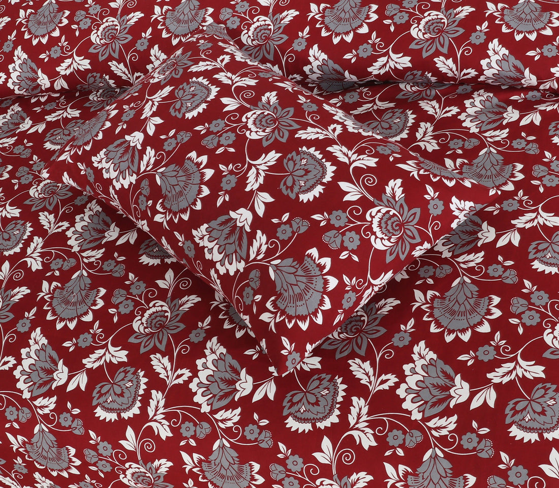 Floral Micro Bedsheet King Size - Mehroon