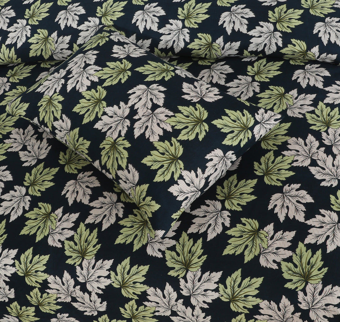 Floral Micro Bedsheet King Size - Black and Leafy Green