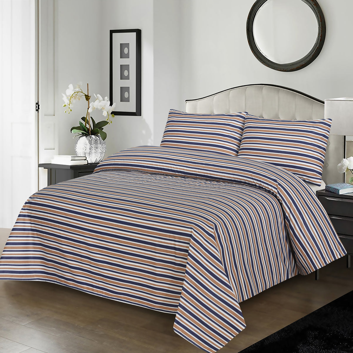 Blue/White Lining Cotton Bedsheet
