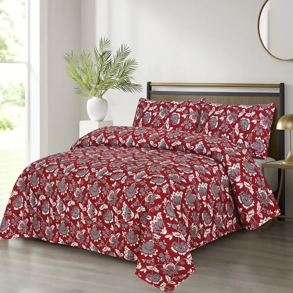 Floral Micro Bedsheet King Size - Mehroon