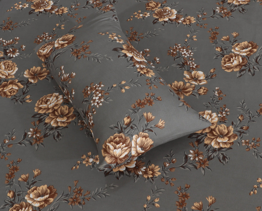 Floral Micro Bedsheet King Size - Grey